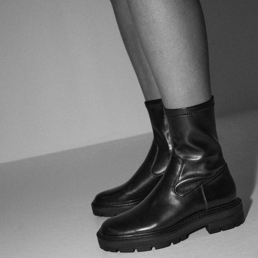 Zara MID-HEEL ANKLE BOOTS W/ LUG TRACK SOLES BLACK NEW WITH TAGS
